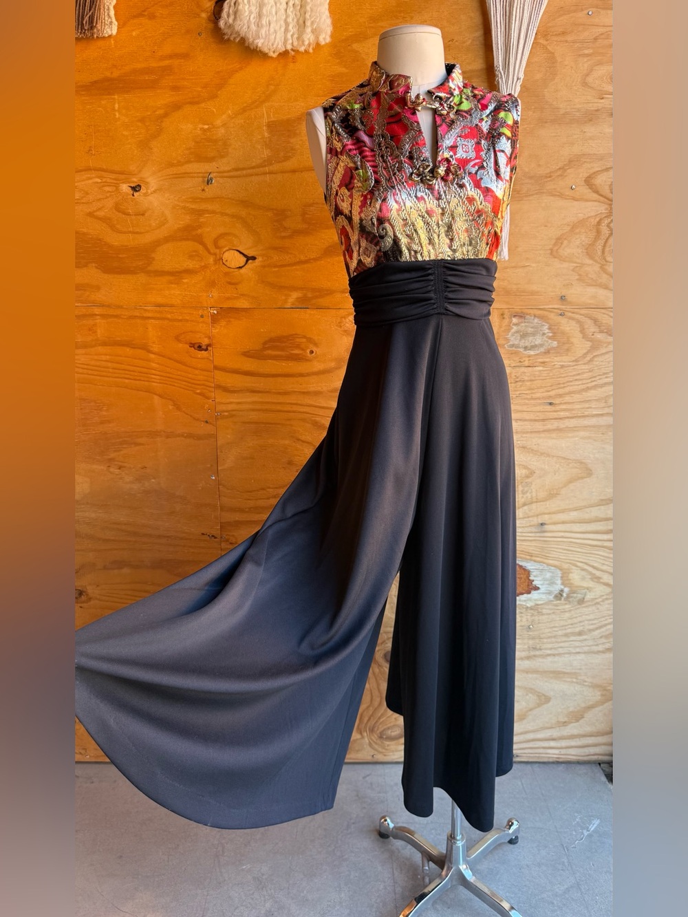 Vintage 1960s Wide Leg Jumpsuit Gold Lamé Empire Waist